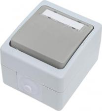 Выключатель Stekker Выключатель 1-клавишный с окном для маркировки самовозвратный,10 А, IP54, серия Велена, серый/графит, цена за 1 шт