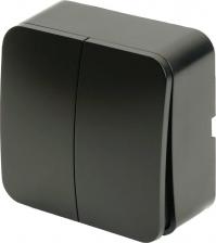 Выключатель Stekker Выключатель открытой установки 2-клавишный, 250В, 10А, IP20, серия София, черный матовый, MSW10-20-05, цена за 1 шт