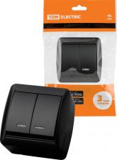 Выключатель TDM Electric Выключатель 2-кл. открытой установки с подсветкой IP44 10А графит "Селигер" SQ1818-0304