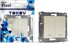 Выключатель Tokov Electric Выключатель Pixel двухклавишный с индикатором бежевый
