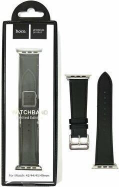 Ремешок на руку для Apple Watch 42/44/45/49 мм, WA17, кожа, черный – фото 1