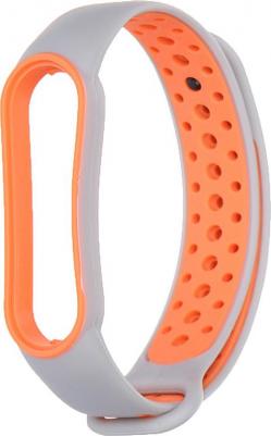 Ремешок силиконовый двухцветный для Xiaomi Mi Band 5/6, серо-оранжевый УТ000025204 – фото 2