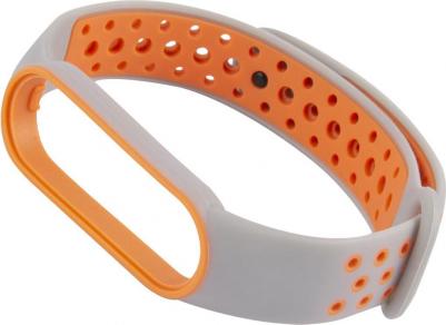 Ремешок силиконовый двухцветный для Xiaomi Mi Band 5/6, серо-оранжевый УТ000025204