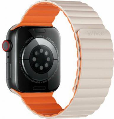 Магнитный силиконовый ремешок для часов Wi-WB001 на iWatch 1-8/SE 42/44/45/49mm, белый+оранжевый