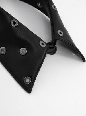 Воротник съёмный из экокожи с люверсами чёрный для девочки, 158-170, 224GSGJC8603 – фото 1