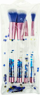 Набор из 4 кистей для нанесения макияжа с жидкостью и блестками, голубой – фото 2