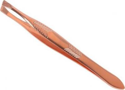 Пинцет скошенный, узкий, 9 см, цвет розовое золото – фото 2