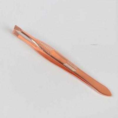 Пинцет скошенный, узкий, 9 см, цвет розовое золото – фото 8