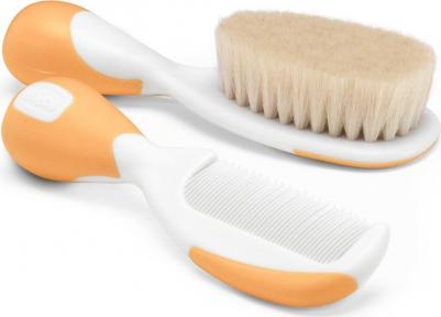 Набор детская расческа и щётка с натуральными щетинками, оранжевая, 0 мес.+ – фото 2