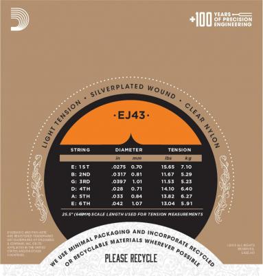 EJ43 струны для классической гитары, серебро (Silver), Light – фото 3