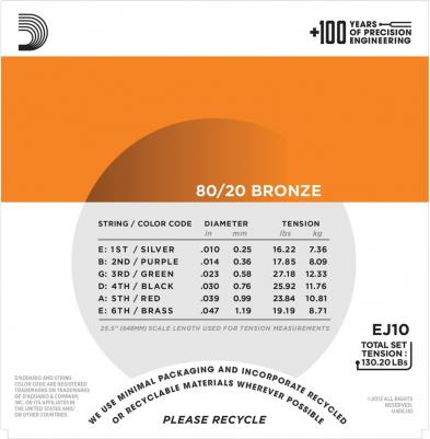Струны EJ10 BRONZE 80/20 10-47 бронза для акустической гитары – фото 2