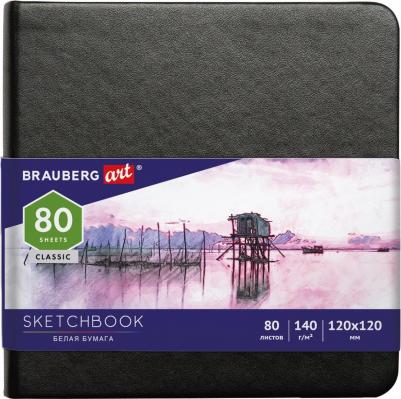 Скетчбук, белая бумага 140 г/м2 120х120 мм, 80 л., КОЖЗАМ, резинка, CLASSIC, черный, 113181 – фото 2