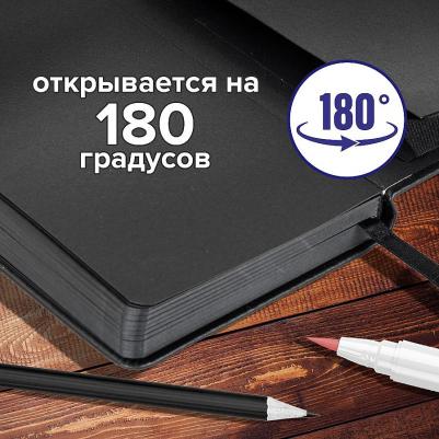 Скетчбук, черная бумага 140 г/м2 90х140 мм, 80 л., КОЖЗАМ, резинка, карман, черный, 113201 – фото 3