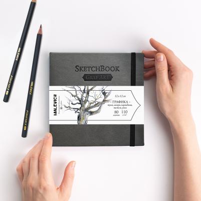 Скетчбук для графики GrafArt Sketch, серый, 110 г/м, 12х12 см, 80л – фото 2