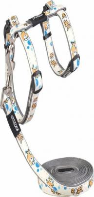 Комплект для кошек поводок и шлейка размер XS серия Glow Cat Длина 180 см, белый с желтым – фото 1