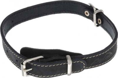 о20/1ч/ 31340 Ошейник кожаный 20/1, размер 32-44 см x 20 мм, цвет черный, о20/1ч, один слой кожи, украшенный декоративной строчкой – фото 1