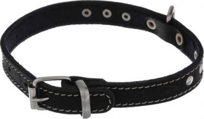 о20/1ч/ 31340 Ошейник кожаный 20/1, размер 32-44 см x 20 мм, цвет черный, о20/1ч, один слой кожи, украшенный декоративной строчкой – фото 2