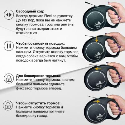 Рулетка для собак Black Design S (до 15кг) 5м лента черный/синий – фото 16