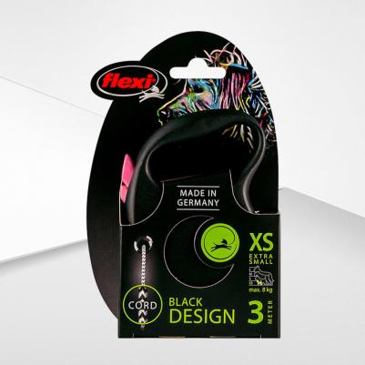 Рулетка для собак Black Design XS (до 8кг) 3м трос черный/розовый – фото 1