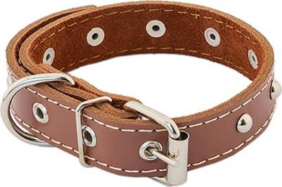 Ошейник двойной с украшениями простроченный 2 слоя кожаный коричневый 15 мм 28-38 см – фото 3