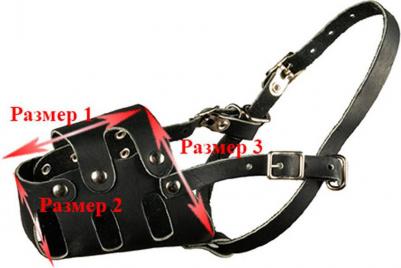 намордник № 3 для собак средних и крупных пород, кожаный, цельнокроеный, черный/коричневый – фото 2