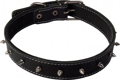 Ошейник для собак, двойной с шипами, ширина 2,5 см, диаметр 39-46 см, цвет: черный – фото 1