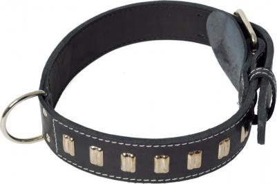 Ошейник для собак крупных пород, двойной, кожаный, черный с металлическим украшением 45 мм