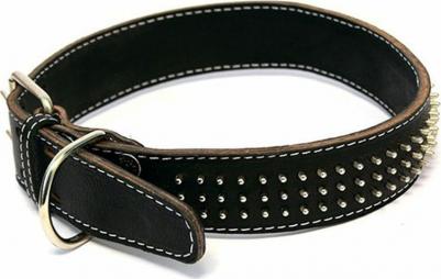 Ошейник для собак средних пород кожаный двойной с шипами-ёж 27-35x2 см – фото 1
