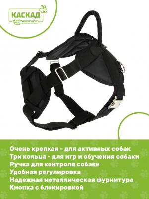 Шлейка нейлоновая с грудью S (шея: 55-65см, грудь: 55-70см), черный – фото 1