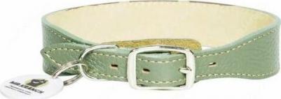 Ошейник для собак из натуральной кожи с QR-адресником, нежно-зеленый 22-26см