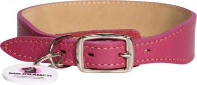 ошейник для собак мелких и средних пород, с QR-адресником, натуральная кожа, малиновый - 30-35 см повседневный для всех возрастов породы мелкого – фото 1