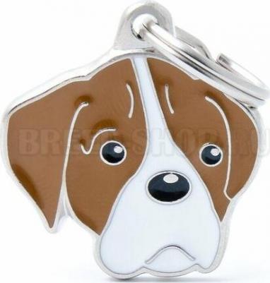 Адресник colors Боксер коричневый с белым цветной средний