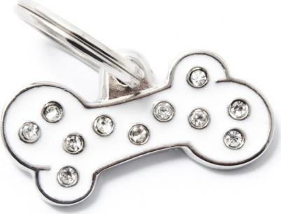 Адресник для собак Chic Косточка со стразами, большой, цвет: белый – фото 1