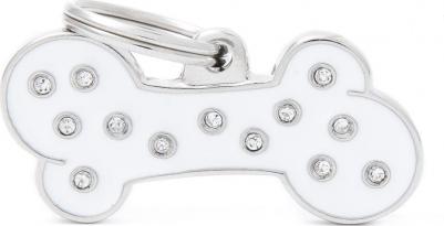 Адресник для собак Chic Косточка со стразами, большой, цвет: белый