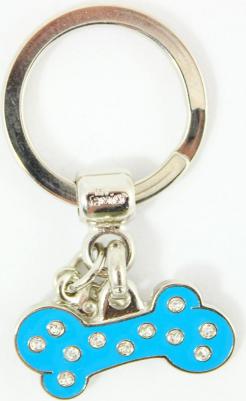 Брелок для животных Chic со стразами, косточка, голубой, маленький