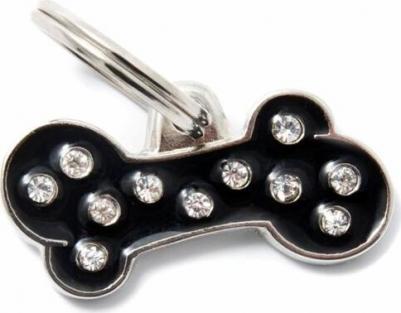 Chic Косточка адресник со стразами черный маленький