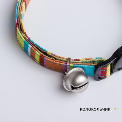 Ошейник нейлоновый со светоотражающим адресником для кошек и собак мелких пород, 1х30 см, радужный – фото 3