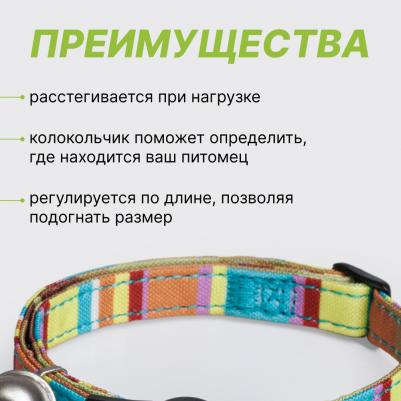 Ошейник нейлоновый со светоотражающим адресником для кошек и собак мелких пород, 1х30 см, радужный – фото 6