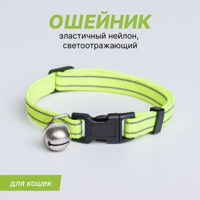 Ошейник нейлоновый со светоотражающим адресником для кошек и собак мелких пород, 1х30 см, желтый – фото 7