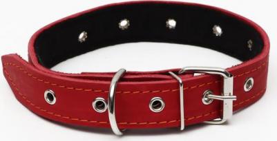 Ошейник кожаный на синтепоне, безразмерный, 65 х 3 см, красный – фото 3