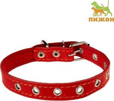 Ошейник кожаный однослойный безразмерный, 45 х 2 см, красный