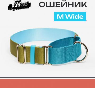 Ошейник для собак Мартингейл Wide, объем шеи 32-43 см, ширина ремешка 3,8 см, голубой-зеленый – фото 1