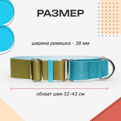Ошейник для собак Мартингейл Wide, объем шеи 32-43 см, ширина ремешка 3,8 см, голубой-зеленый – фото 6