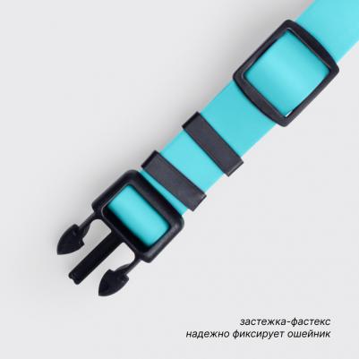 Ошейник из биотана с фастексом, 20мм, обхват шеи 30-42см, матовый, аквамарин 4680368301009 – фото 9