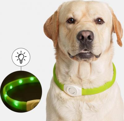 Ошейник светящийся широкий д/длинношерстных 65см салатовый силикон USB