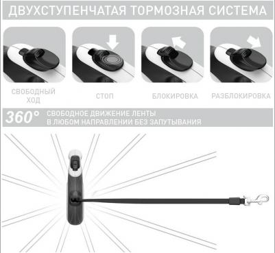 Поводок-рулетка с рисунком \"Джокер Зеленый\", размер M, до 25 кг, 5 м, черный – фото 3