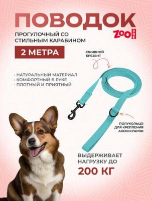 Поводок для прогулок брезент бирюзовый, 25 мм х 2 м – фото 5