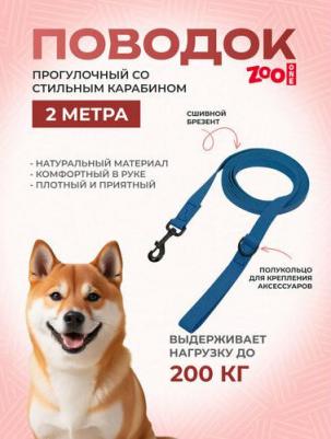 Поводок для прогулок брезент синий, 25 мм х 2 м – фото 1