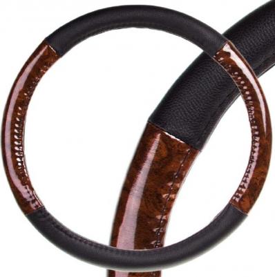 Оплетка Wood-7 M Черная экокожа с вставками под дерево