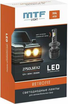 Светодиодные лампы H4, H19, серия RETROFIT LED, 30W, 2500lm, 3500K, кулер, комплект